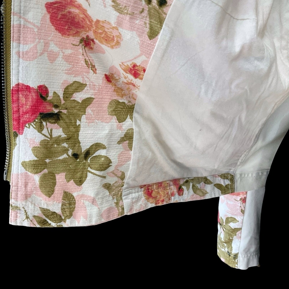 Lane Bryant Jacket Women 18 Ivory Pink Floral Long Sleeve Zip Moto Pockets NWT - Picture 9 of 16